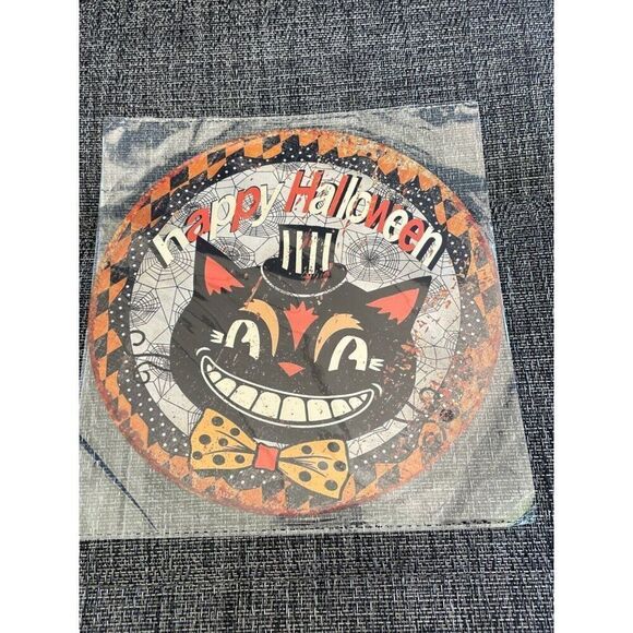 Unbranded Other - NEW Happy Halloween Grinning Smile Cat  hat Aluminum sign 8"